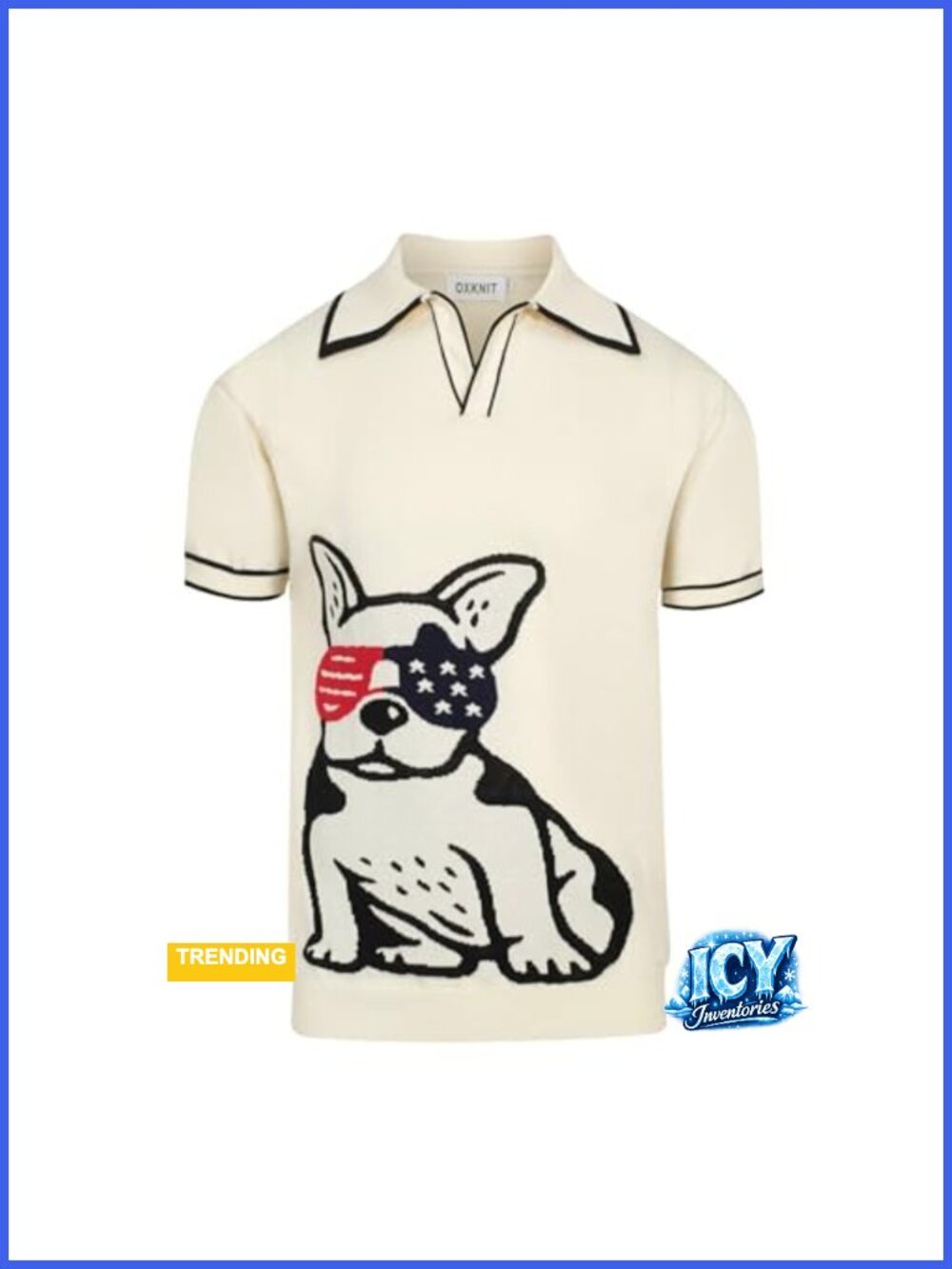 Men's Retro Knit V-Neck Polo Shirt - 1960s Mod Animal Print